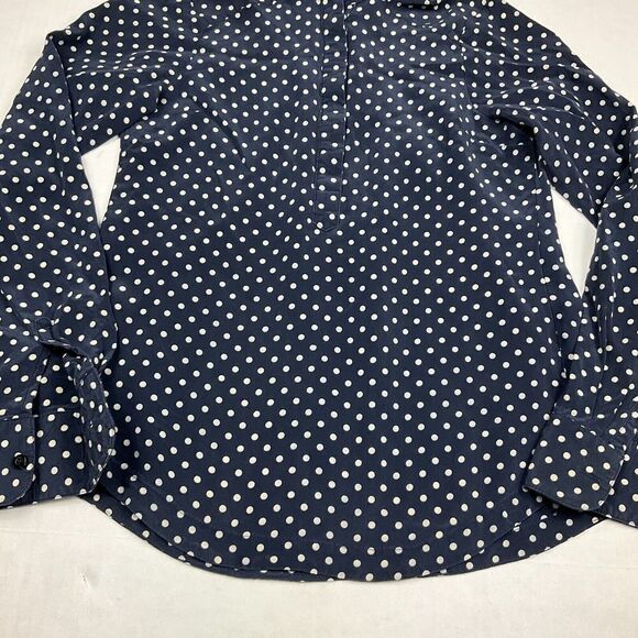 Rachel Mara Womens Silk Blouse Polka Dot Button Mandarin Collar Popover Shirt XS - Picture 2 of 10